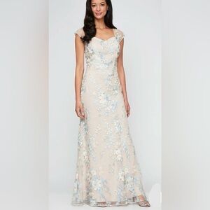 Alex Evenings Embroidered Florals Sweetheart Neck Long Dress Size 8 NWOT